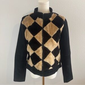 5•7•9 Vintage 90’s Genuine Suede Leather Black Tan Jacket Size Medium Deadstock